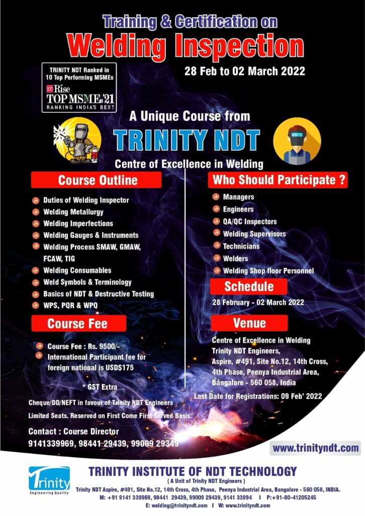 Welding Inspector Courses Feb 2022 Bangalore India Trinity NDT