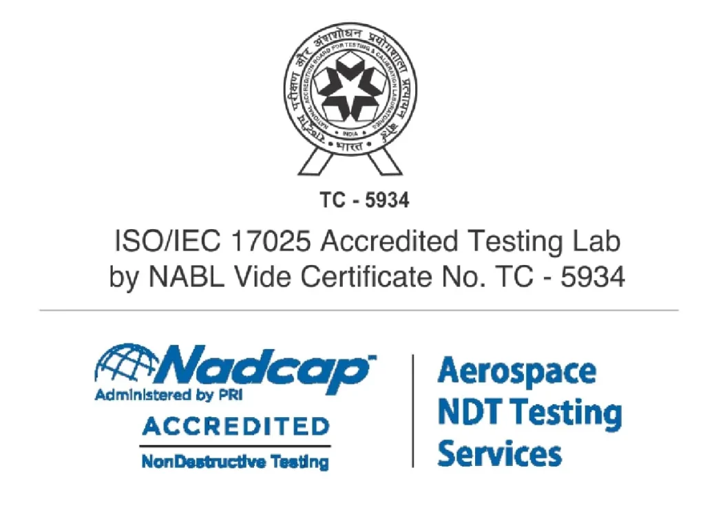 NABL and NADCAP accreditation certificates for Trinity NDT testing laboratory