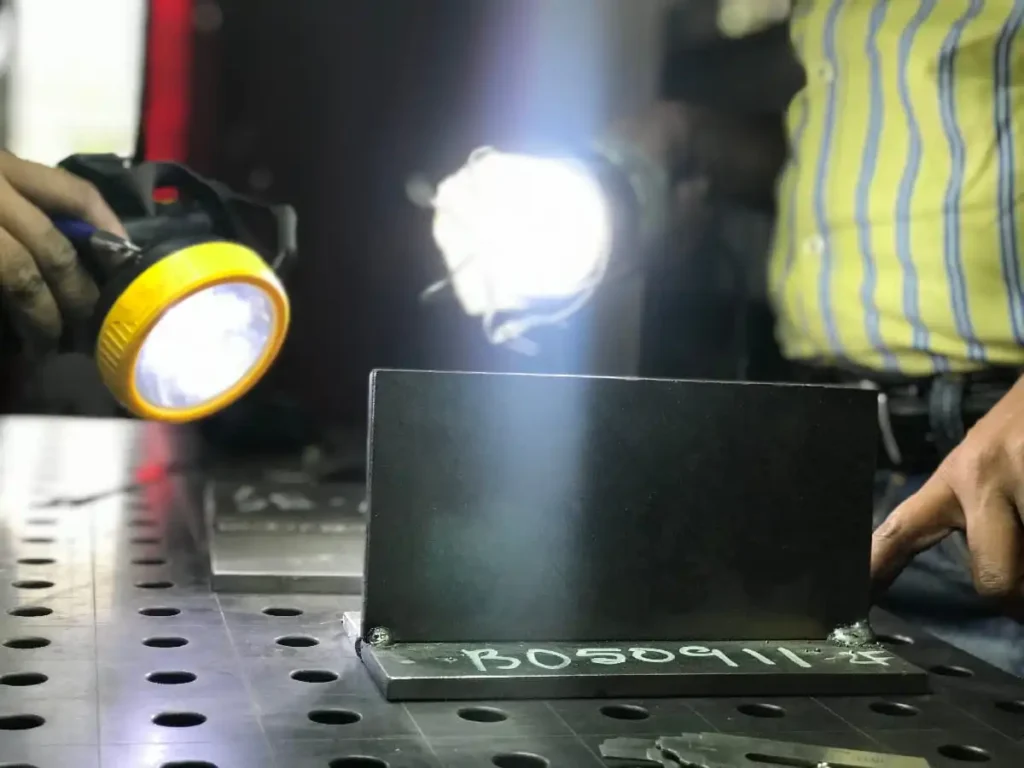 Visual weld inspection using welding gauge — Trinity NDT VT Level II training, Bangalore