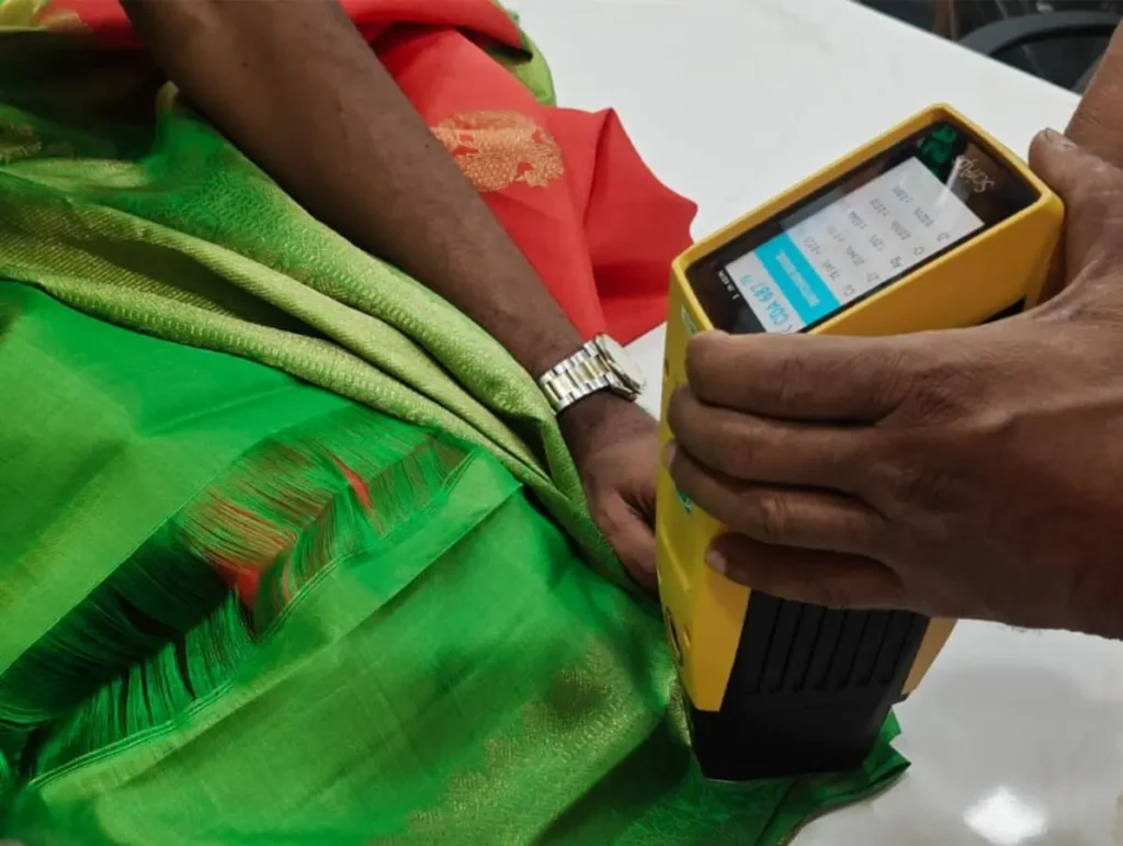XRF PMI testing verifying gold zari purity on Indian saree at Trinity NDT lab