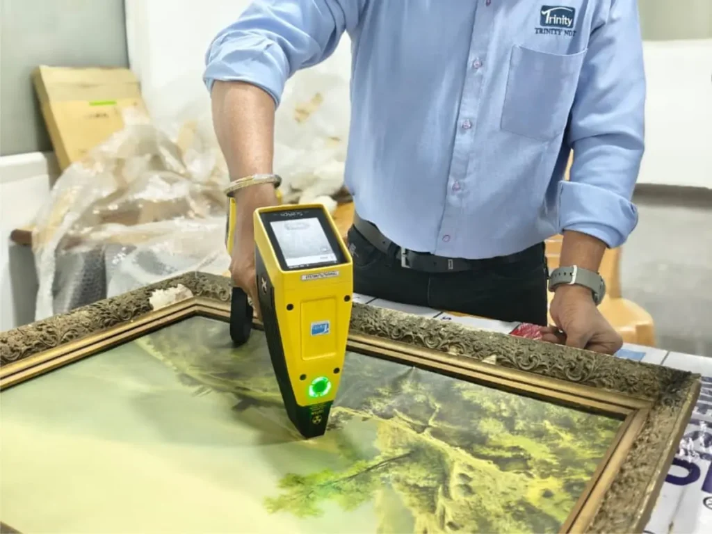 PMI XRF testing on wall painting metal pigment purity at Trinity NDT Bangalore lab