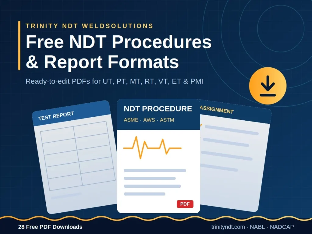 Fee NDT procedure and report formats download page. PDF files.